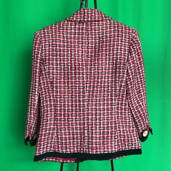 6 Kenzie women jacket Plaid Contrast Trim Double Breasted Tweed 2 Faux pockets - Picture 11 of 13